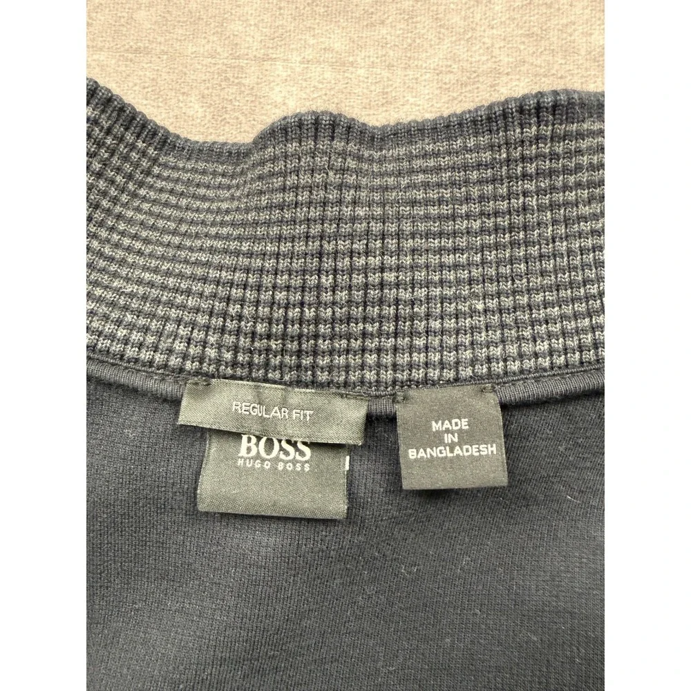 Hugo Boss Mens L Regular Fit Quarter Zip Pullover Black Shoulder Overlay Sweater